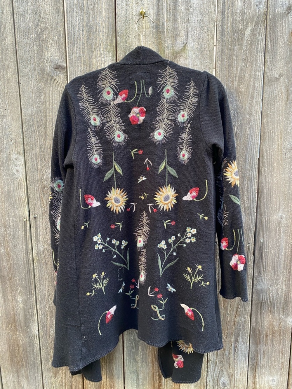 Black Floral Embroidered Women's Cardigan Jacket